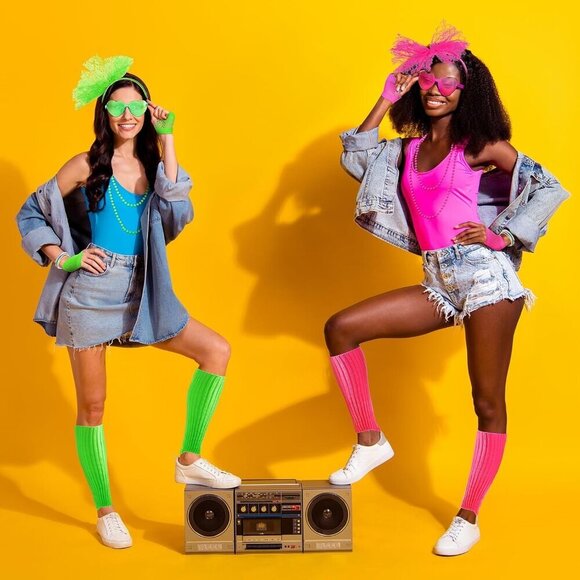 80s Costume Accessories Women Neon Gloves Headband Necklace Glasses Leg Warmers main image 2